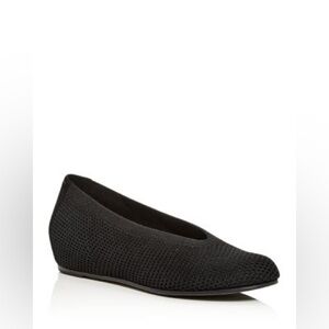 LIKE NEW Eileen Fisher Women's Knit Wedge Flats Black Size 10 Slip On Leather